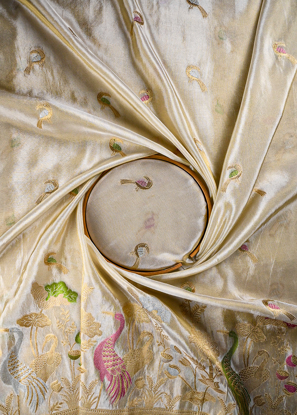 Golden Dyeable Tissue Fabric With All Over Thread And Zari Handloom With One Side Border 25941