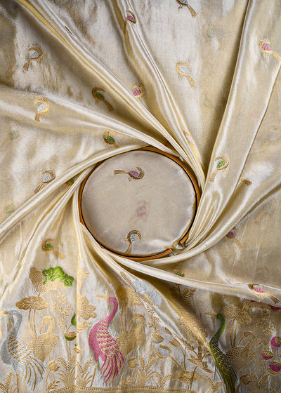 Golden Dyeable Tissue Fabric With All Over Thread And Zari Handloom With One Side Border 25941