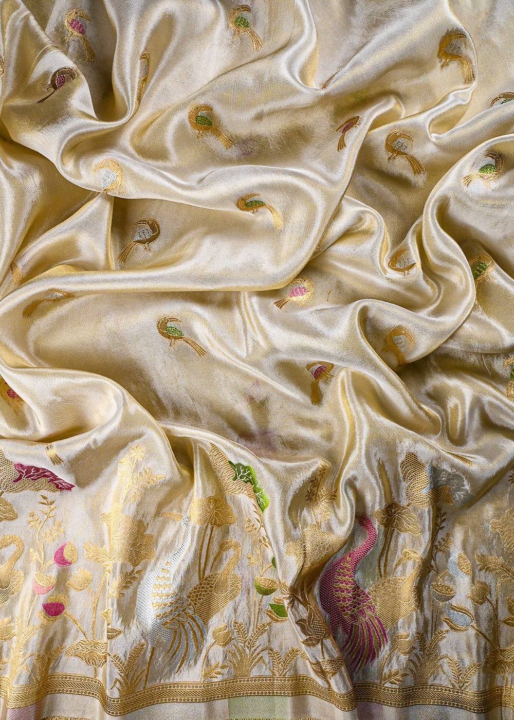 Golden Dyeable Tissue Fabric With All Over Thread And Zari Handloom With One Side Border 25941