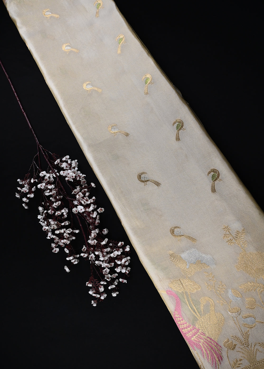 Golden Dyeable Tissue Fabric With All Over Thread And Zari Handloom With One Side Border 25941