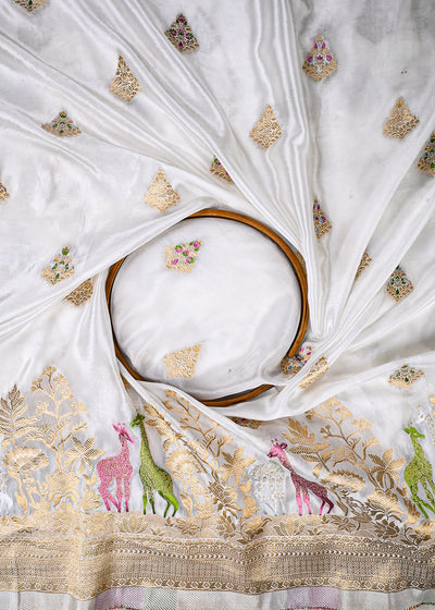 White Dyeable Silk Fabric With All Over Thread And Zari Handloom With One Side Border 25944