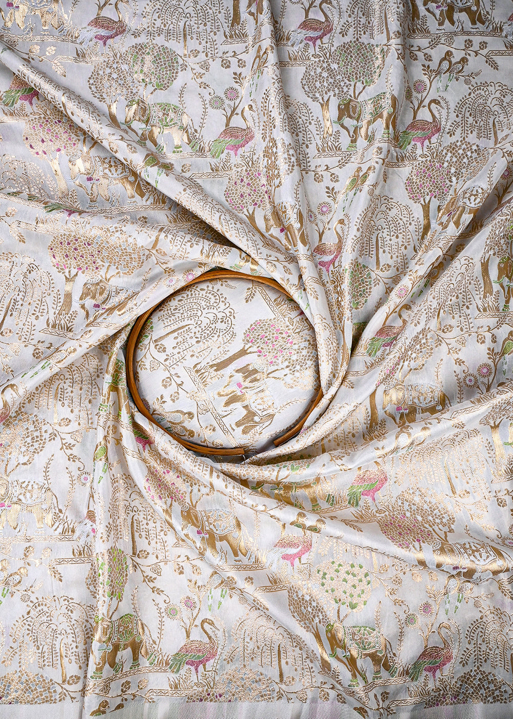 Golden Dyeable Tissue Fabric With All Over Thread And Zari Handloom 25956