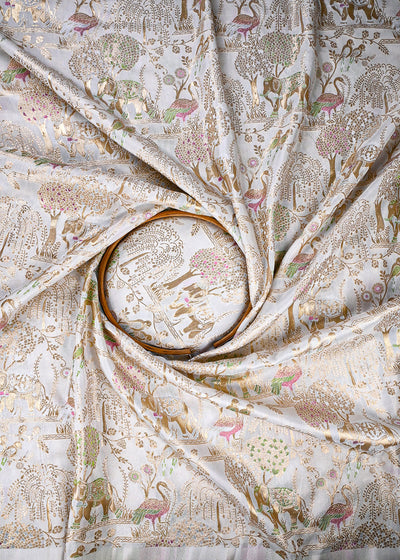 Golden Dyeable Tissue Fabric With All Over Thread And Zari Handloom 25956