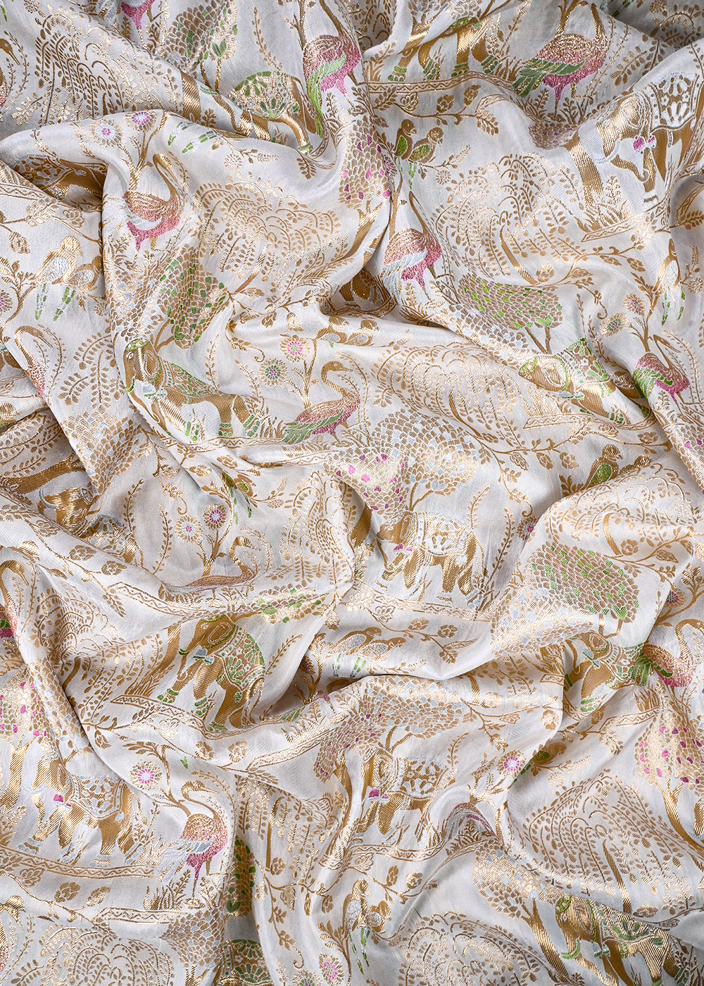 Golden Dyeable Tissue Fabric With All Over Thread And Zari Handloom 25956