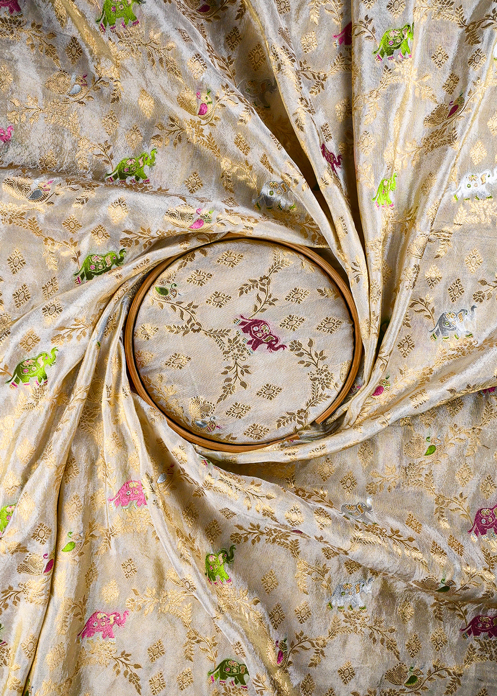 Golden Dyeable Tissue Fabric With All Over Thread And Zari Handloom With One Side Border 25958