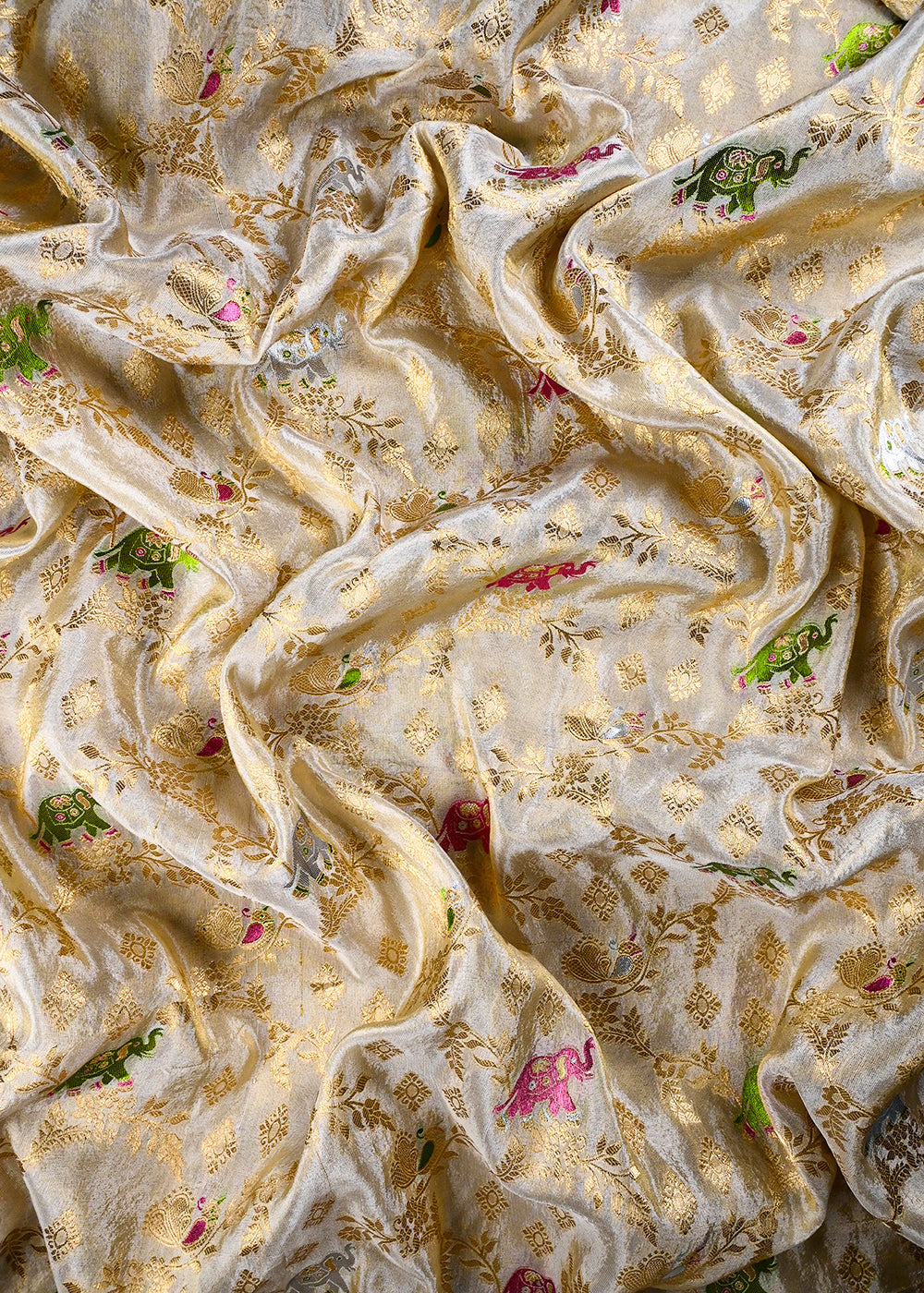 Golden Dyeable Tissue Fabric With All Over Thread And Zari Handloom With One Side Border 25958