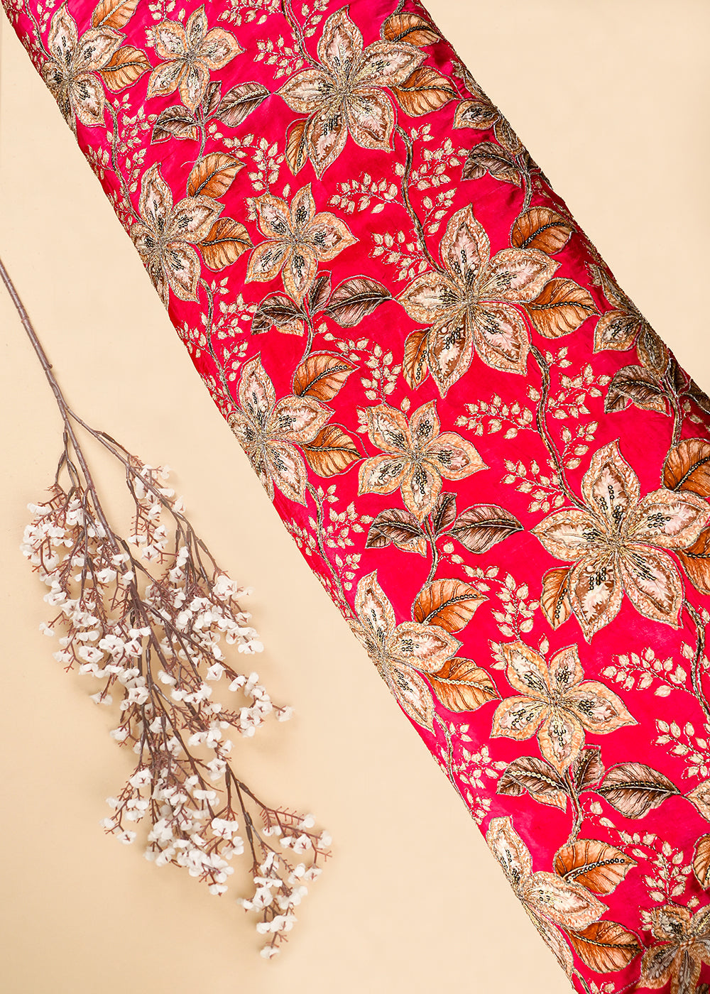 Pink Crepe Fabric With All Over Zari And Sequins Work 25967