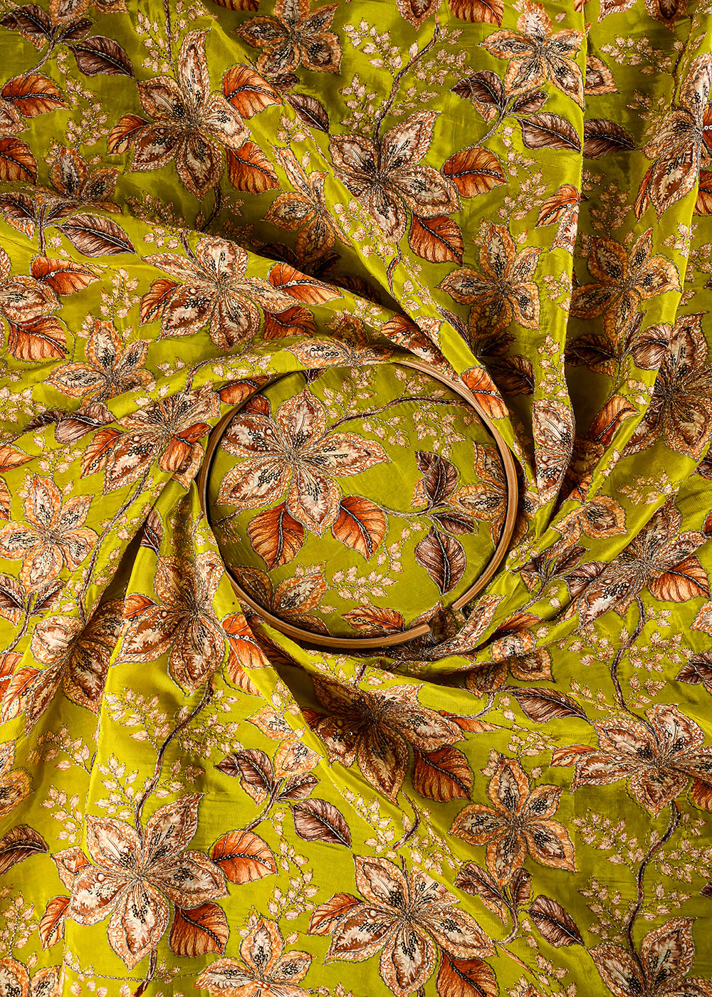 Mehendi Green Crepe Fabric With All Over Zari And Sequins Work 25969