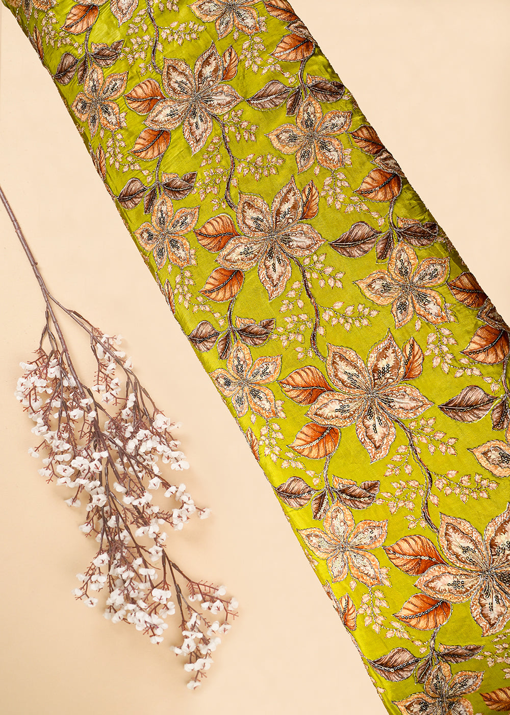 Mehendi Green Crepe Fabric With All Over Zari And Sequins Work 25969