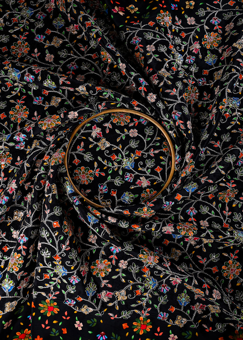 Black Crepe Fabric With All Over Zari And Sequins Work 25970