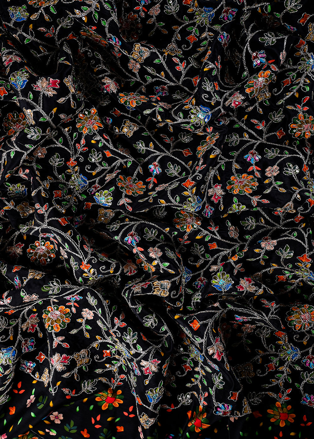 Black Crepe Fabric With All Over Zari And Sequins Work 25970