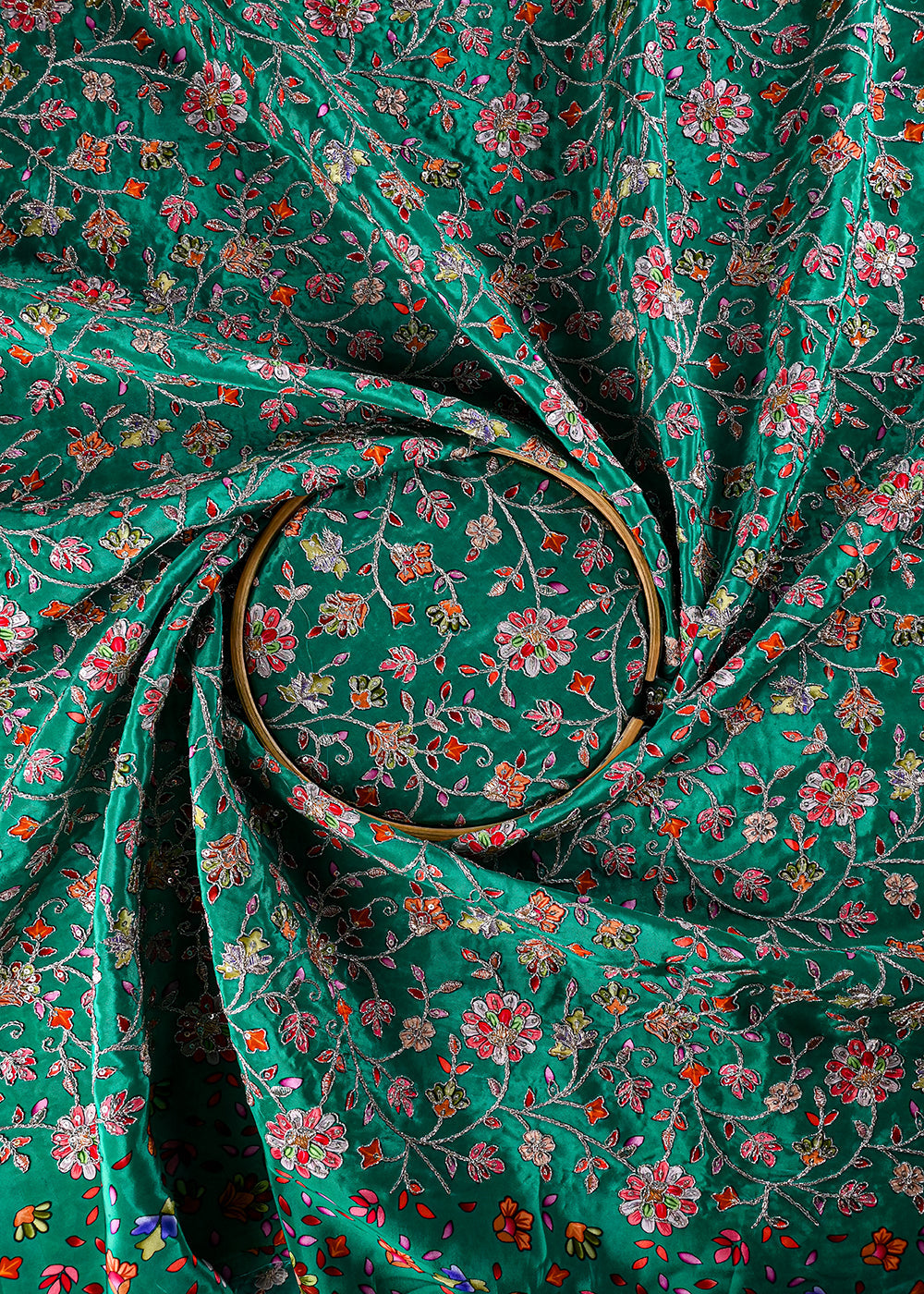 Green Crepe Fabric With All Over Zari And Sequins Work 25972
