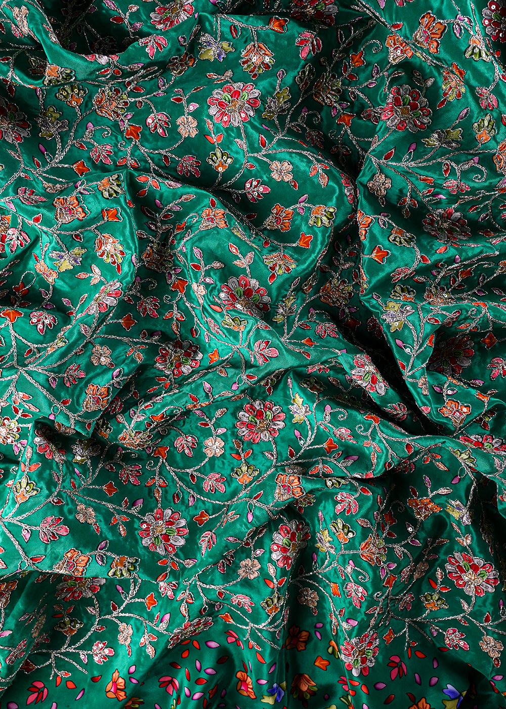 Green Crepe Fabric With All Over Zari And Sequins Work 25972