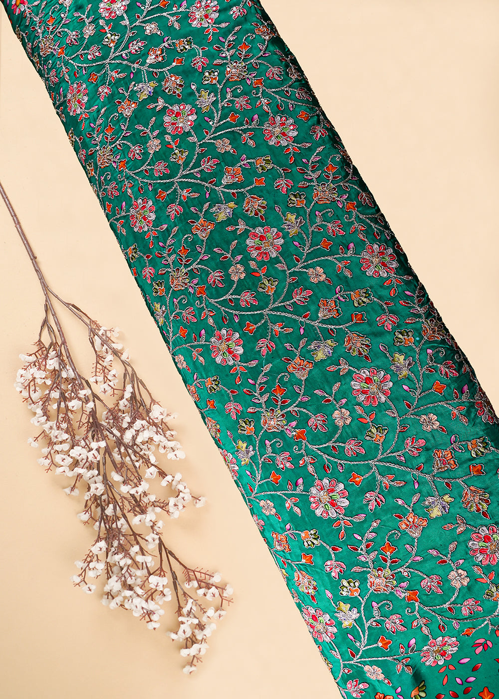 Green Crepe Fabric With All Over Zari And Sequins Work 25972