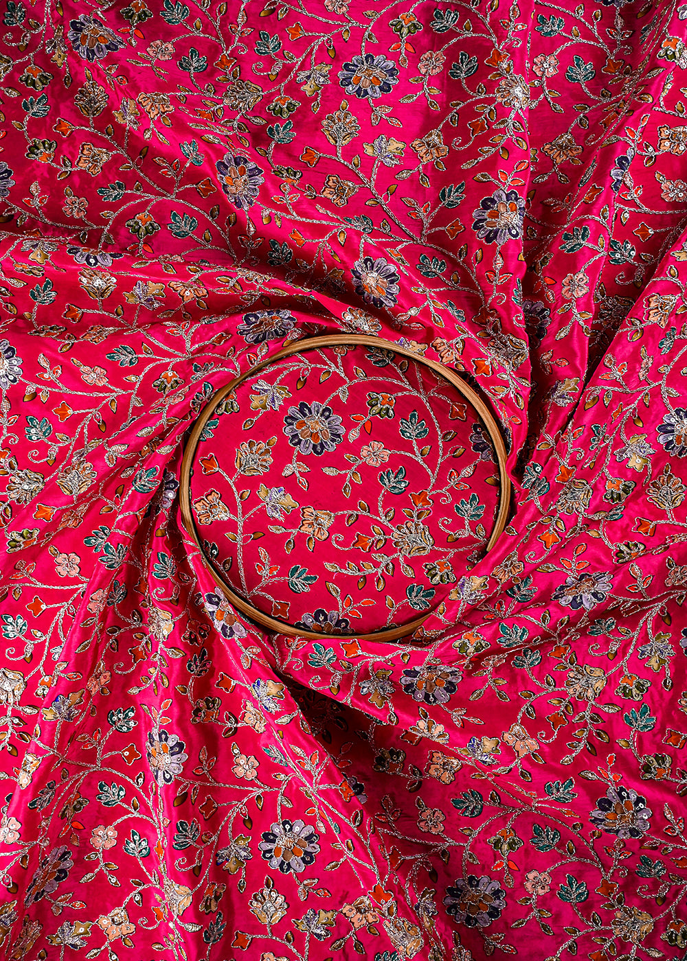 Pink Crepe Fabric With All Over Zari And Sequins Work 25973