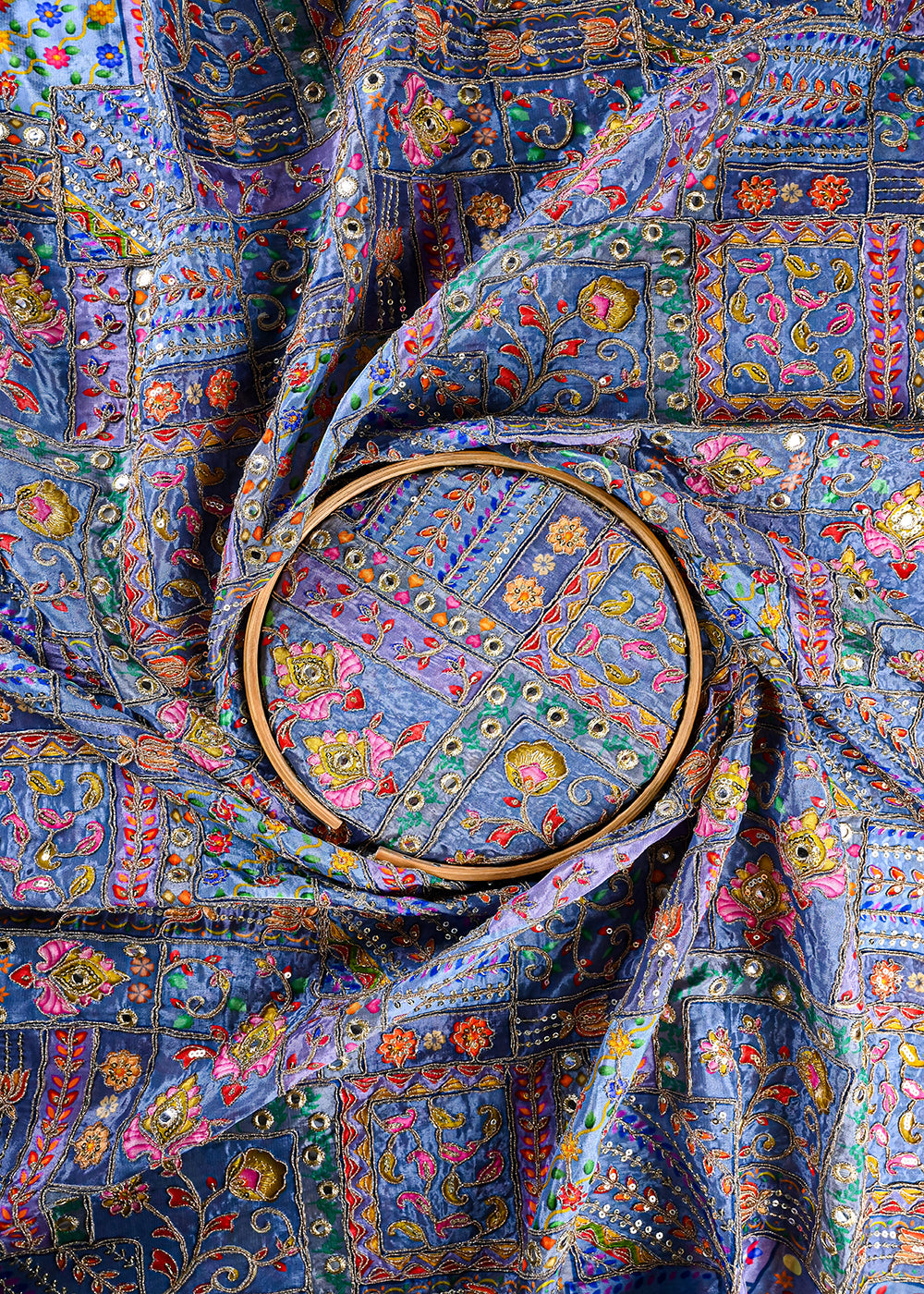 Grey Crepe Fabric With All Over Zari And Sequins Work 25974