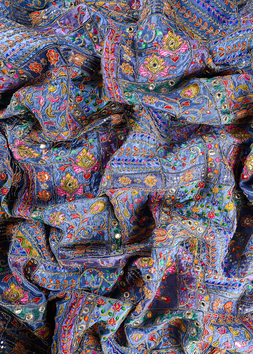 Grey Crepe Fabric With All Over Zari And Sequins Work 25974