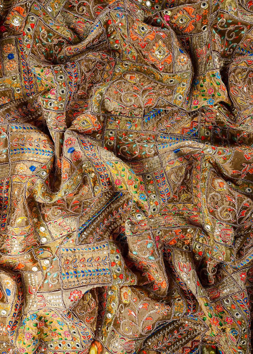 Olive Crepe Fabric With All Over Zari And Sequins Work 25975