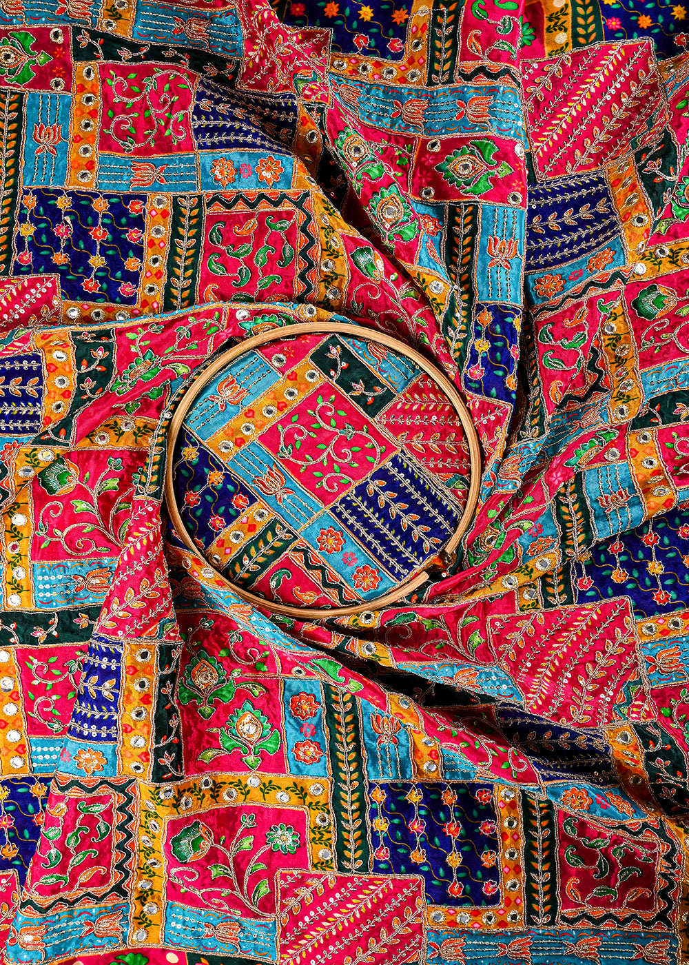 Pink Crepe Fabric With All Over Zari And Sequins Work 25976