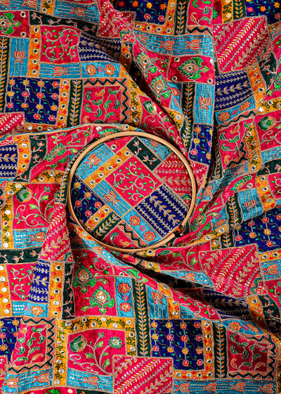 Pink Crepe Fabric With All Over Zari And Sequins Work 25976