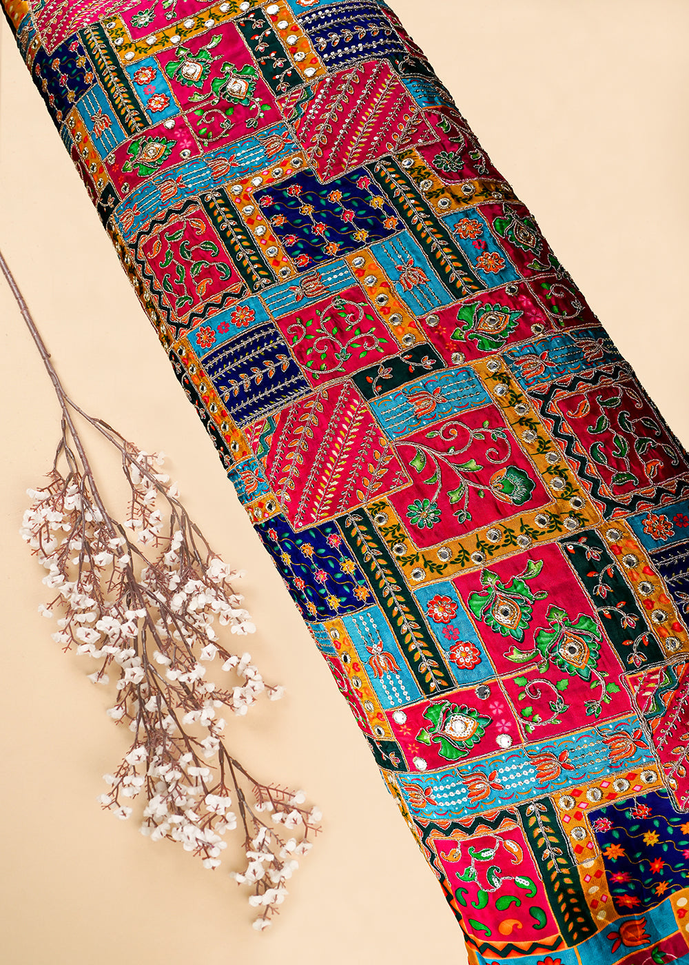 Pink Crepe Fabric With All Over Zari And Sequins Work 25976