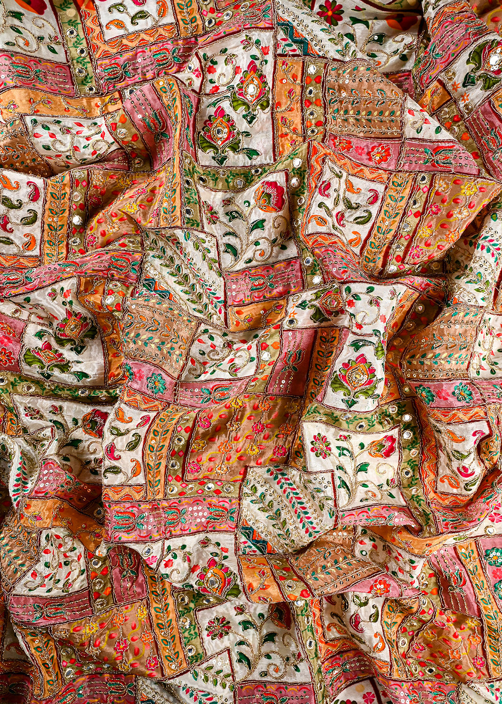 Cream Crepe Fabric With All Over Zari And Sequins Work 25977
