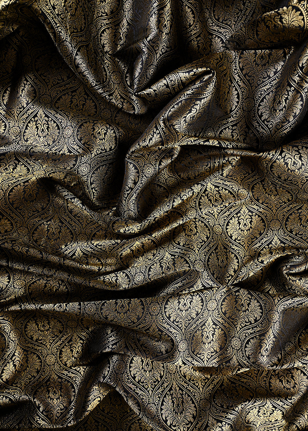 Black Banarasi Brocade Fabric With All Over Zari Handloom 25979