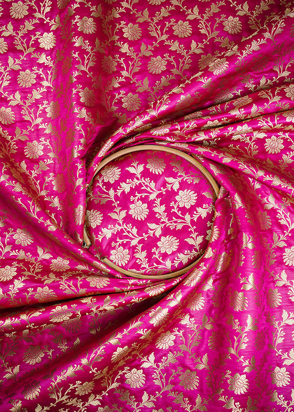 Rani Pink Banarasi Brocade Fabric With All Over Zari Handloom 25993