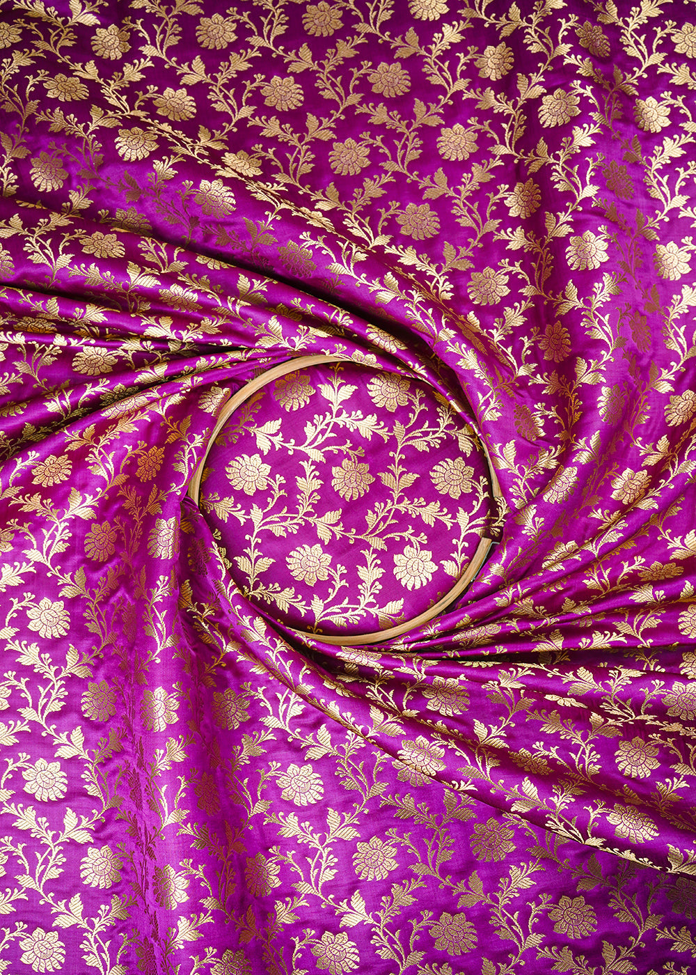 Purple Banarasi Brocade Fabric With All Over Zari Handloom 25994
