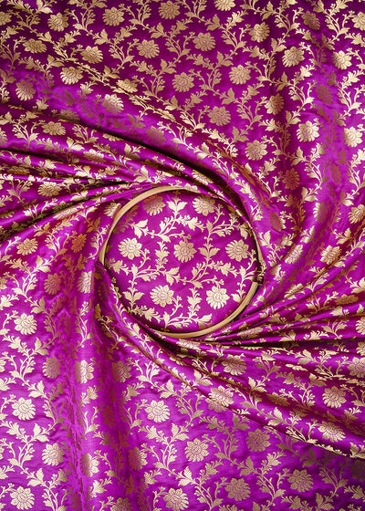 Purple Banarasi Brocade Fabric With All Over Zari Handloom 25994