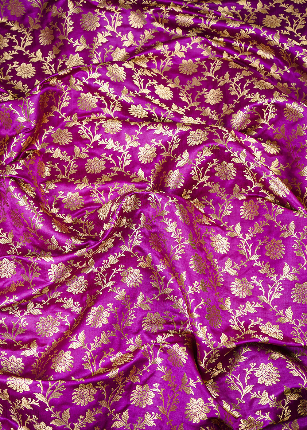 Purple Banarasi Brocade Fabric With All Over Zari Handloom 25994