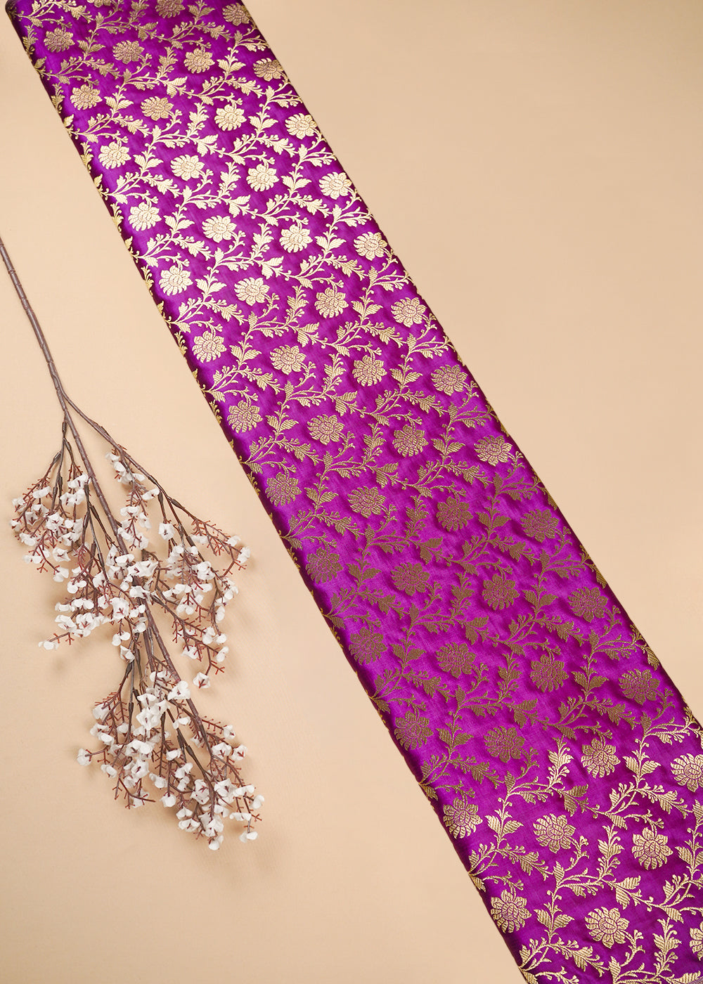 Purple Banarasi Brocade Fabric With All Over Zari Handloom 25994