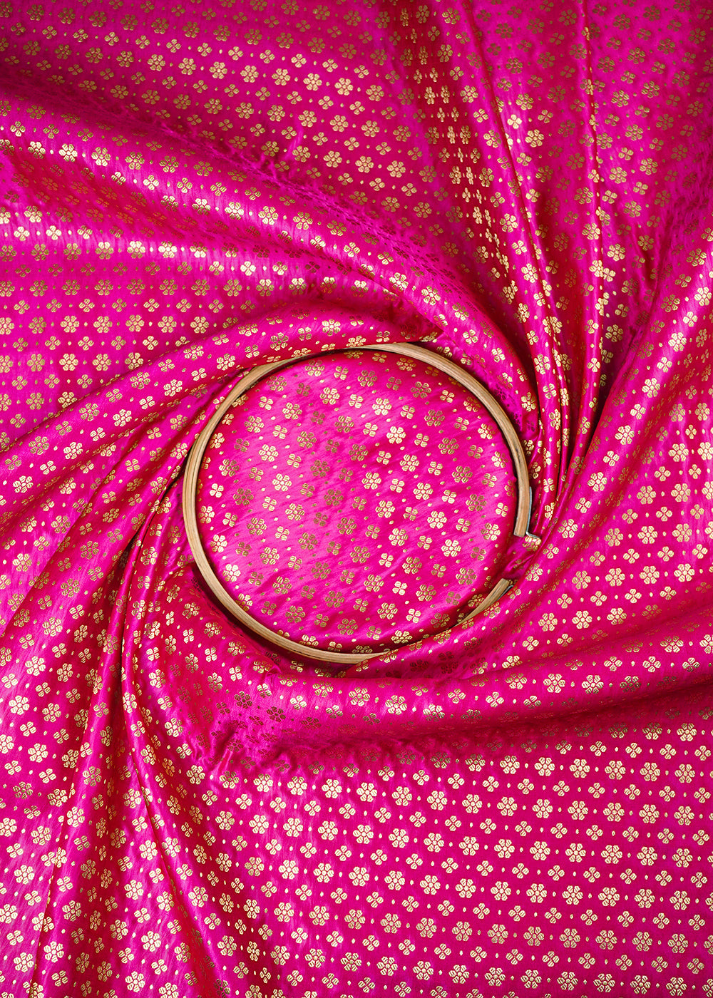 Rani Pink Banarasi Brocade Fabric With All Over Zari Handloom 26003