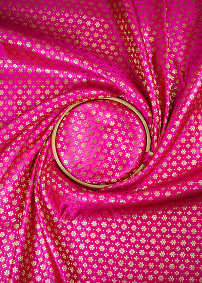 Rani Pink Banarasi Brocade Fabric With All Over Zari Handloom 26003