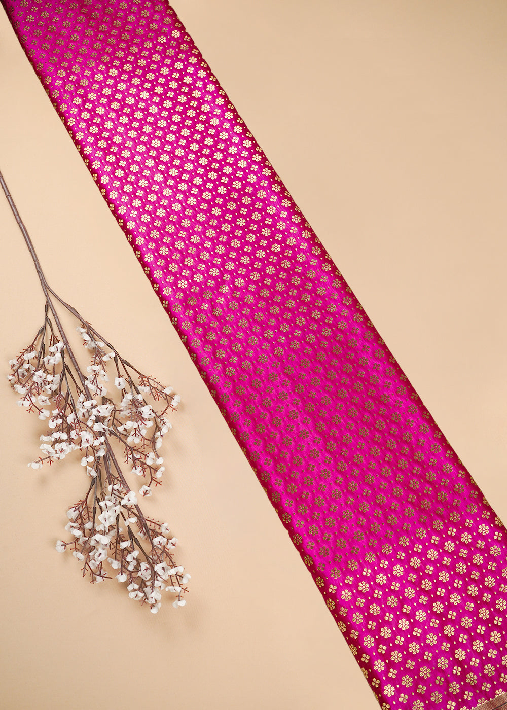 Rani Pink Banarasi Brocade Fabric With All Over Zari Handloom 26003