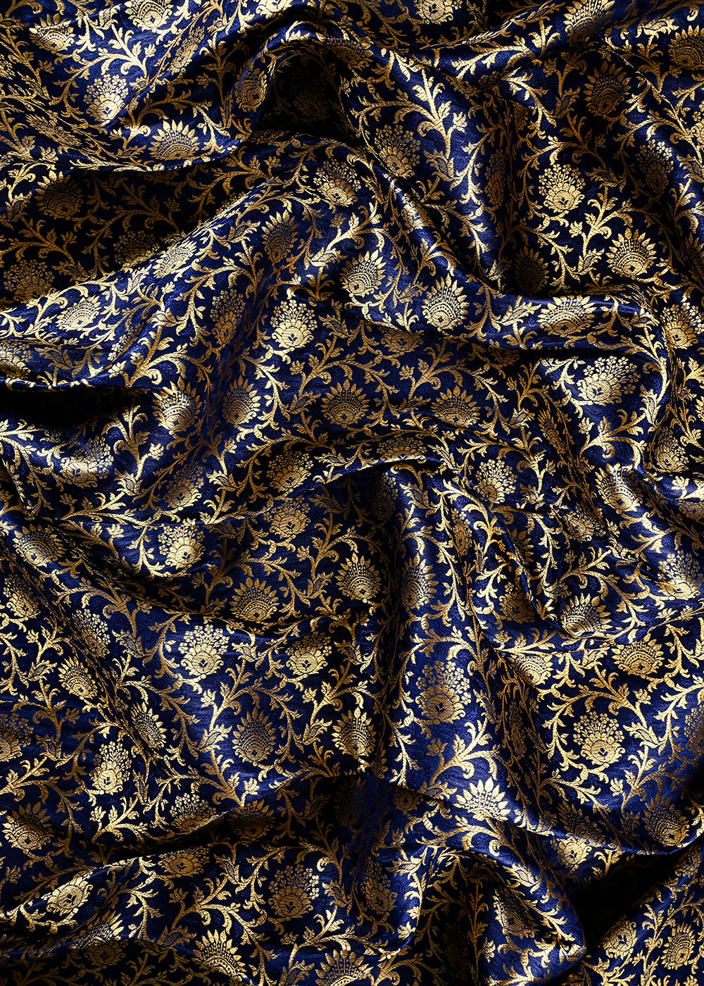 Navy Blue Banarasi Brocade Fabric With All Over Thread And Zari Handloom 26004