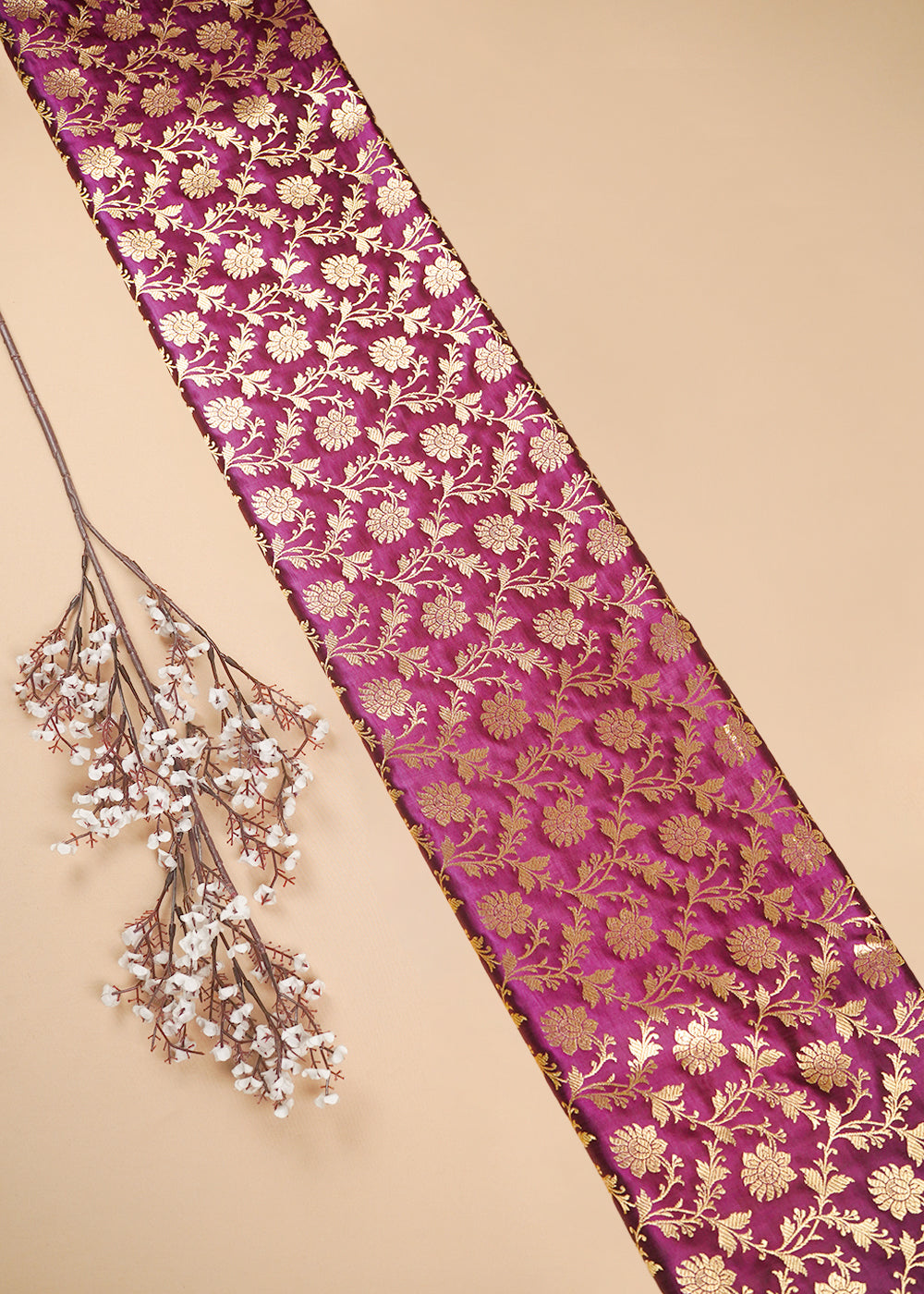 Wine Banarasi Brocade Fabric With All Over Zari Handloom 26016