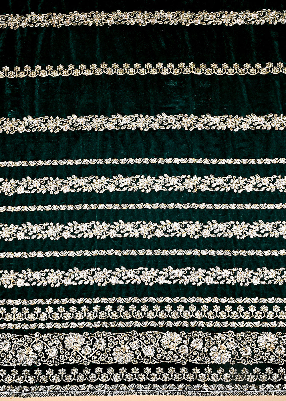 (Pre-Cut 1 MTR) Dark Green Velvet Fabric With All Over Zari And Sequins Work   26022