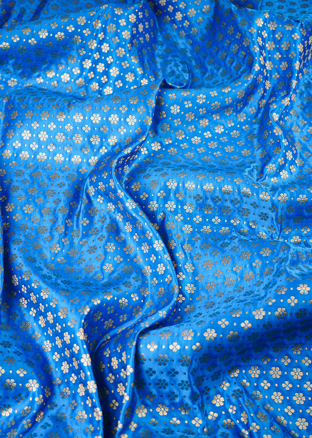 Blue Banarasi Brocade Fabric With All Over Zari Handloom 26022