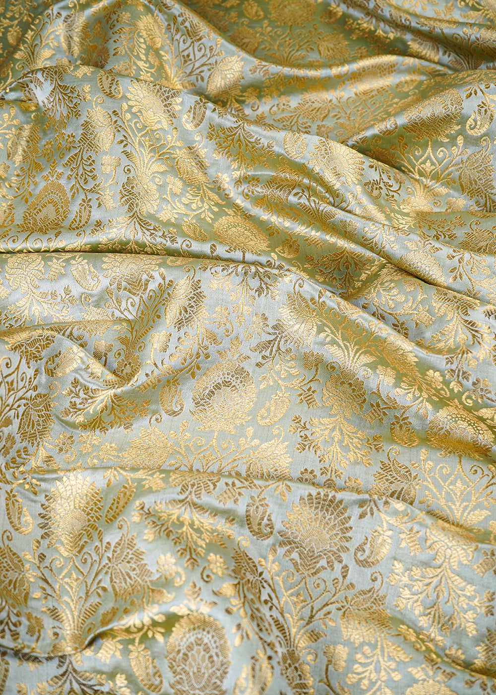 Mint Green Banarasi Brocade Fabric With All Over Zari Handloom 26024