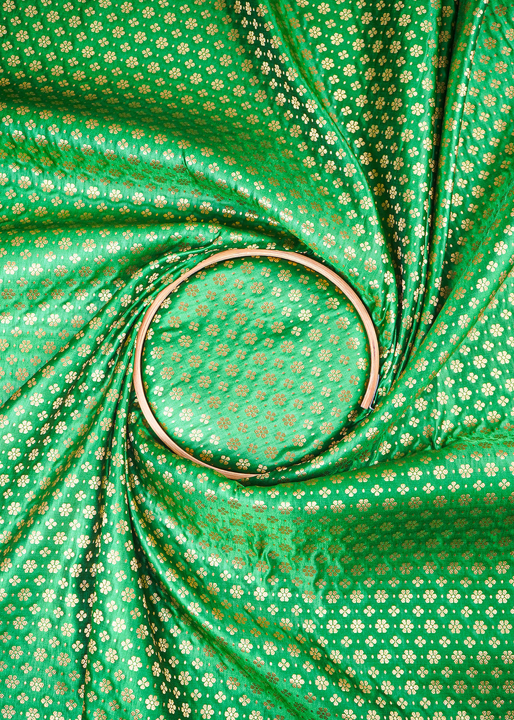 Bottle Green Banarasi Brocade Fabric With All Over Zari Handloom 26025