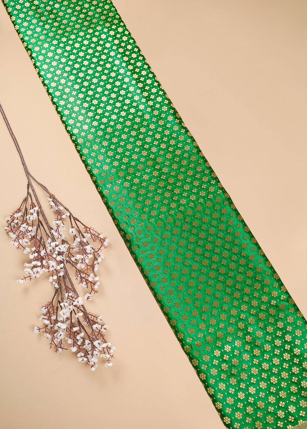 Bottle Green Banarasi Brocade Fabric With All Over Zari Handloom 26025