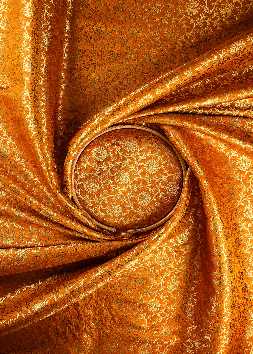 Mustard Banarasi Brocade Fabric With All Over Thread And Zari Handloom 26026