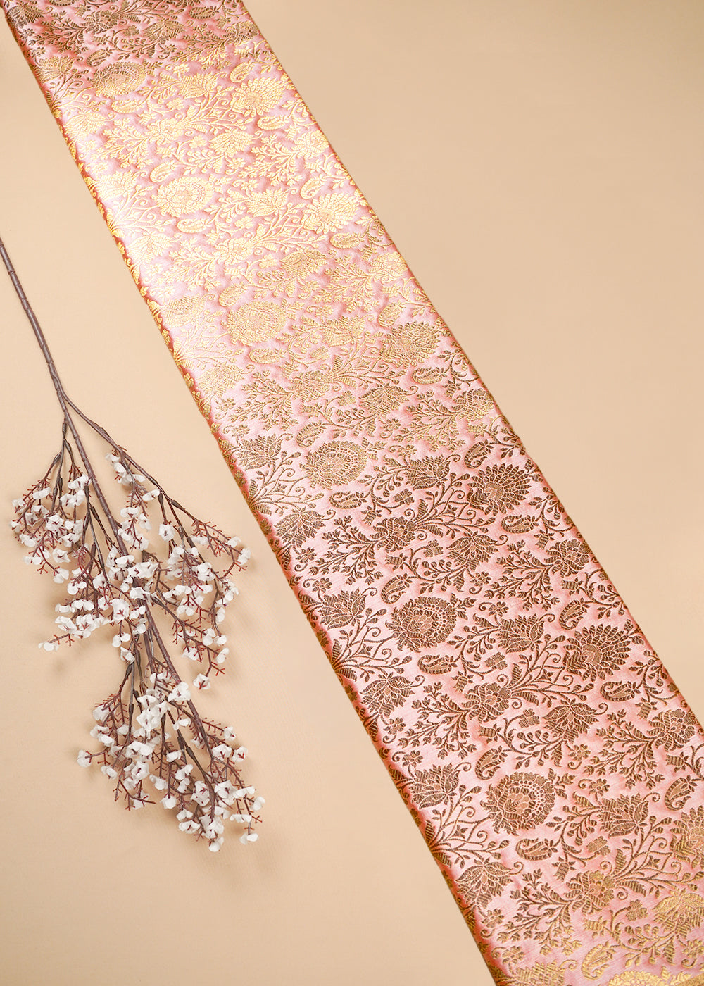 Peach Banarasi Brocade Fabric With All Over Zari Handloom 26029