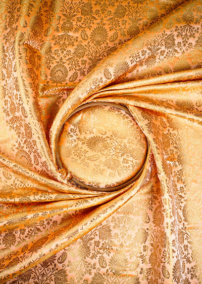 Peach Banarasi Brocade Fabric With All Over Zari Handloom 26030