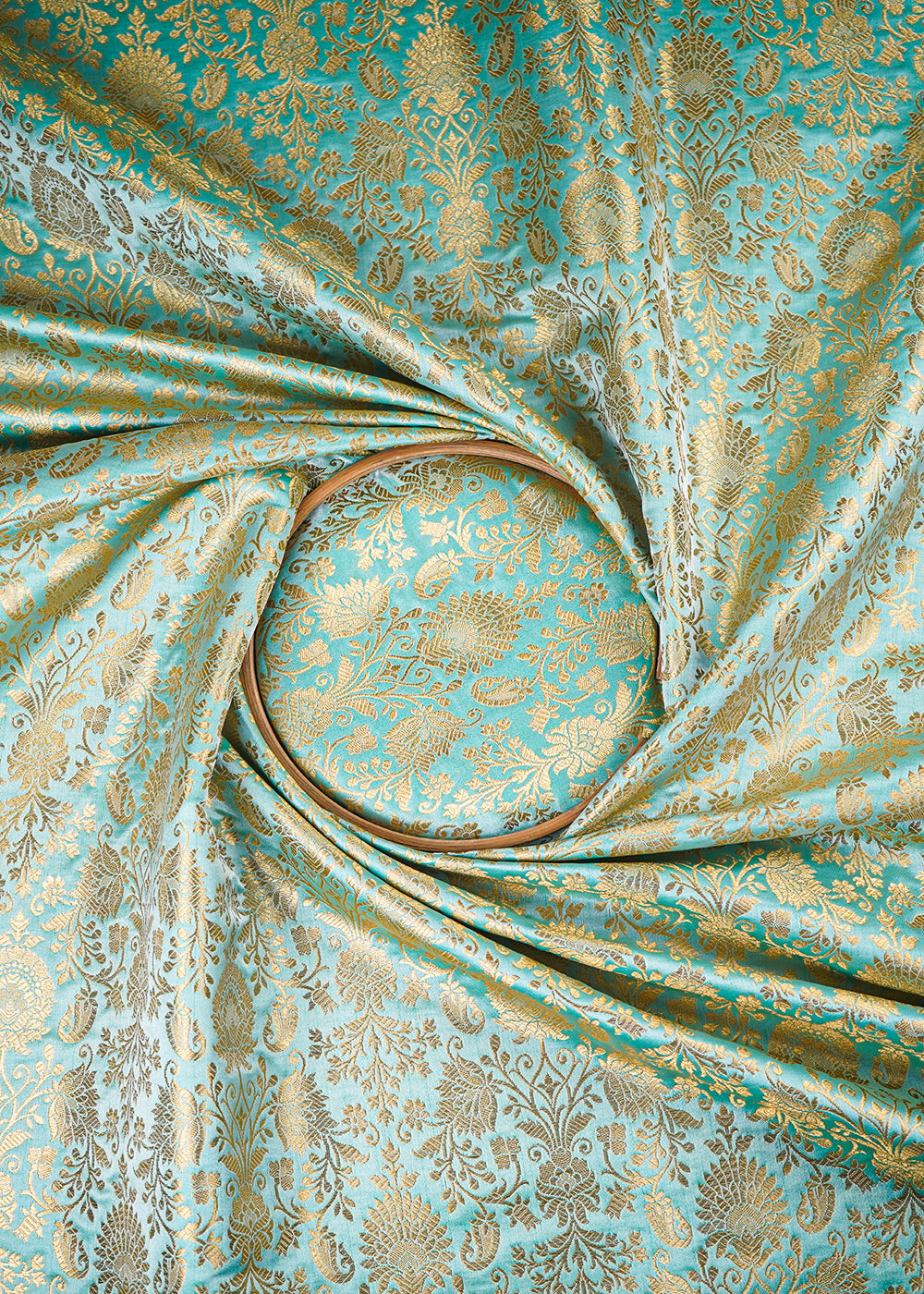 Sea Green Banarasi Brocade Fabric With All Over Zari Handloom 26031