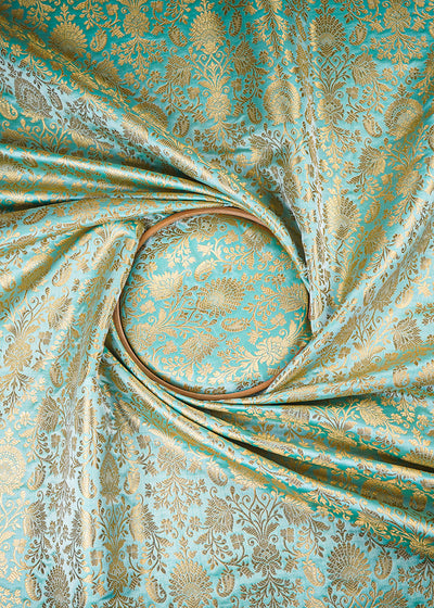 Sea Green Banarasi Brocade Fabric With All Over Zari Handloom 26031