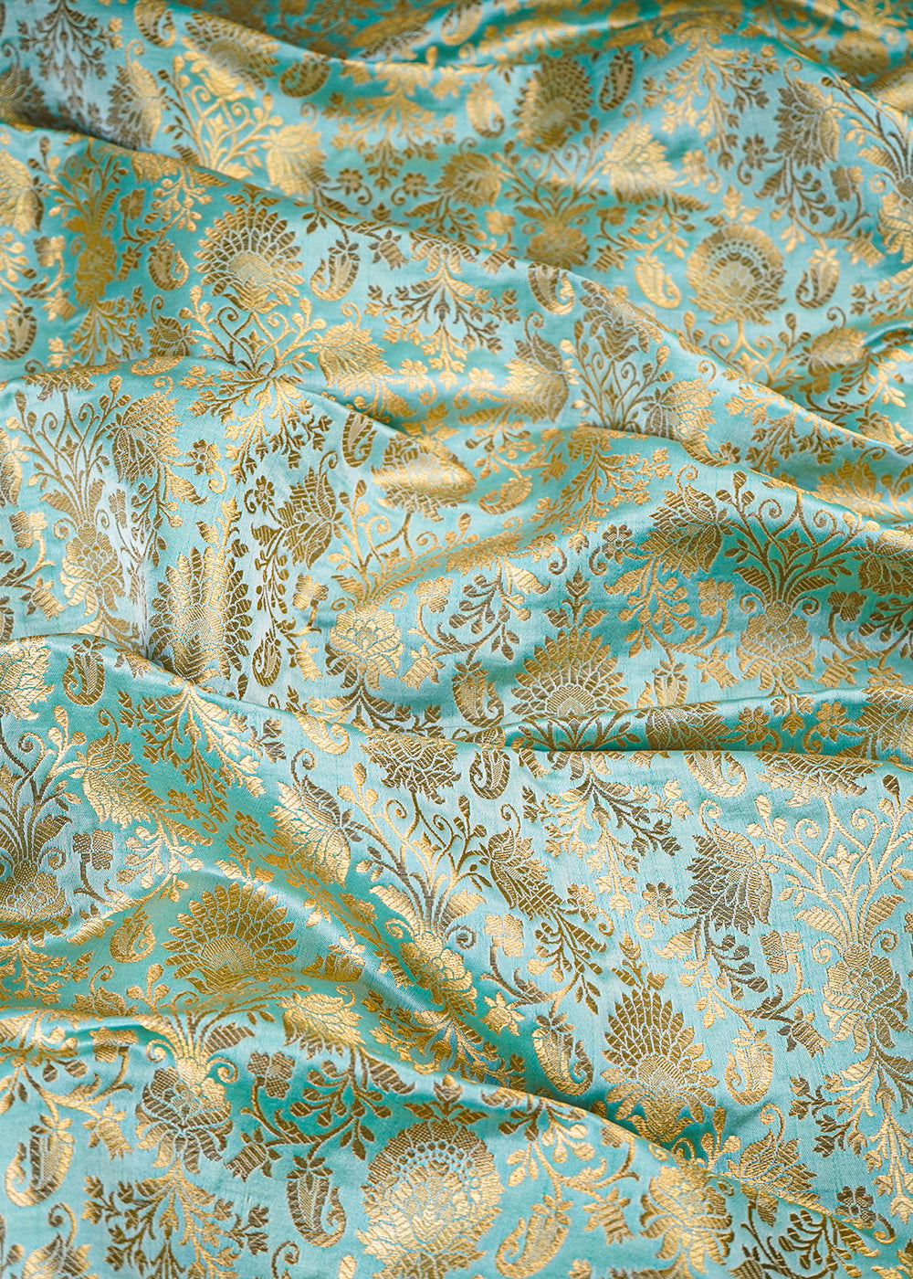 Sea Green Banarasi Brocade Fabric With All Over Zari Handloom 26031
