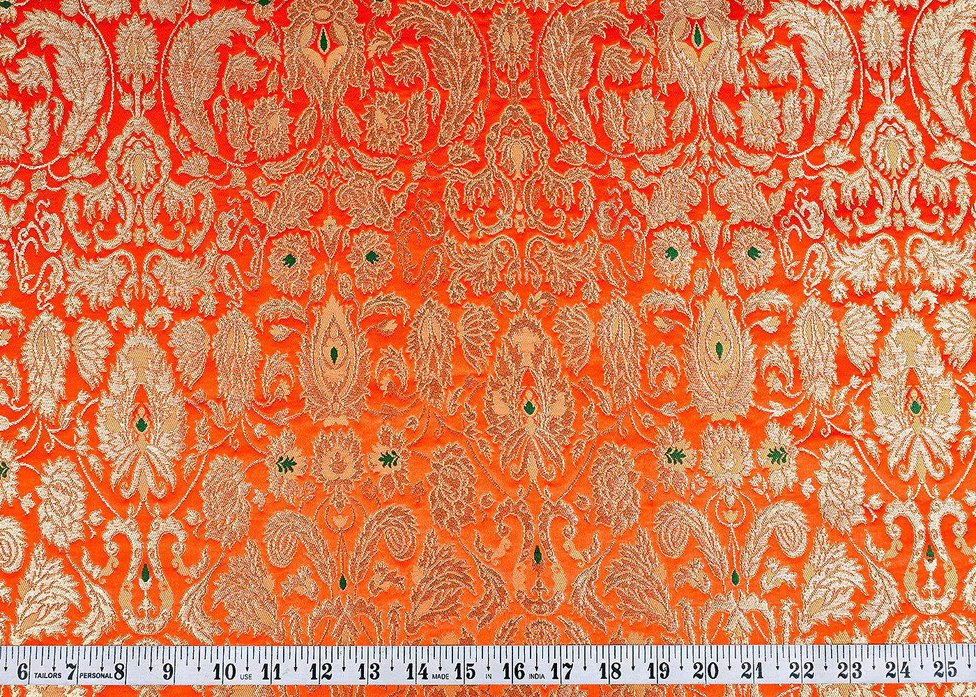 (Pre-Cut 1.2 MTR) Orange Banarasi Brocade Fabric With All Over Zari Handloom 26064