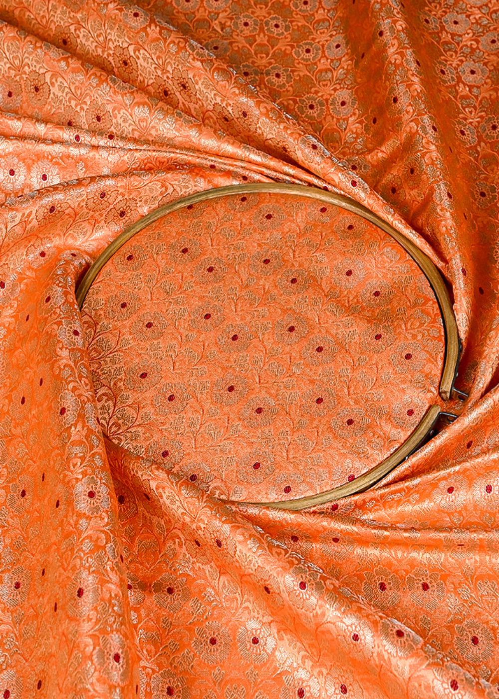(Pre-Cut 1.5 MTR) Peach Banarasi Brocade Fabric With All Over Zari Handloom 26137